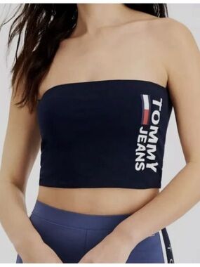 Tommy Hilfiger Navy Strapless Logo Tube Crop Top